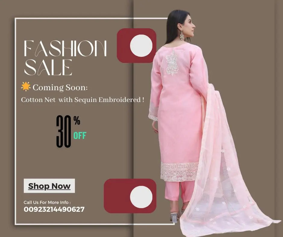 Cotton Net Finish with Resham detailing and Sequin Embroidery Bello Pret